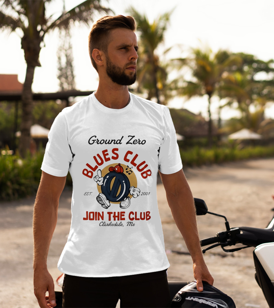 Ground Zero Blues Club Join The Club Clarksdale MS Est 2001 Walking Music Notes T-Shirt
