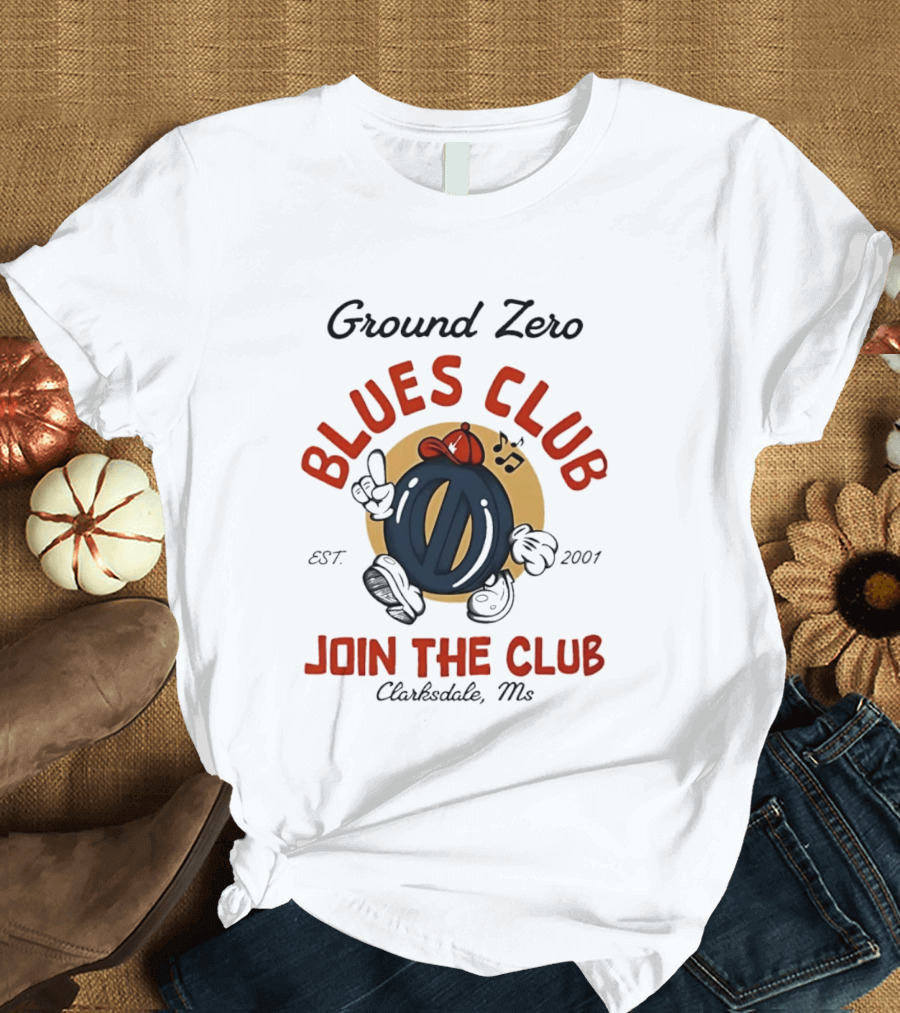 Ground Zero Blues Club Join The Club Clarksdale MS Est 2001 Walking Music Notes T-Shirt