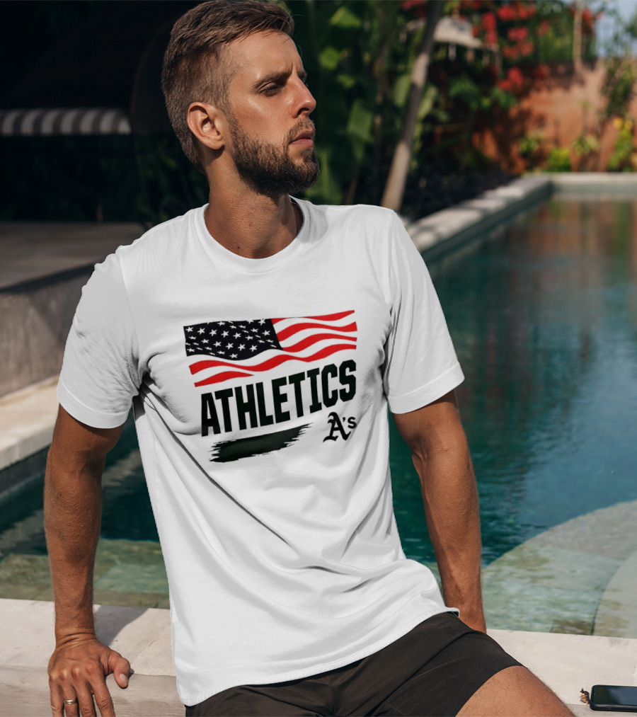 Athletics As American Flag Paint Brushstroke MLB Oakland T-Shirt