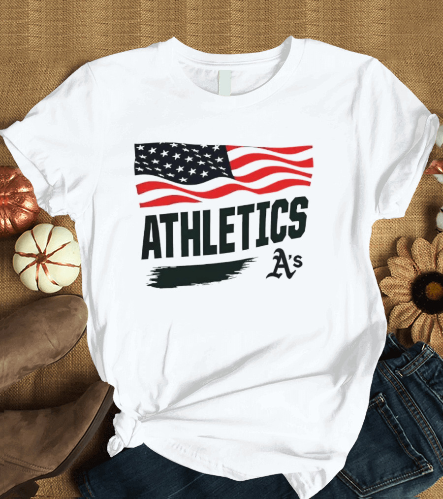 Athletics As American Flag Paint Brushstroke MLB Oakland T-Shirt