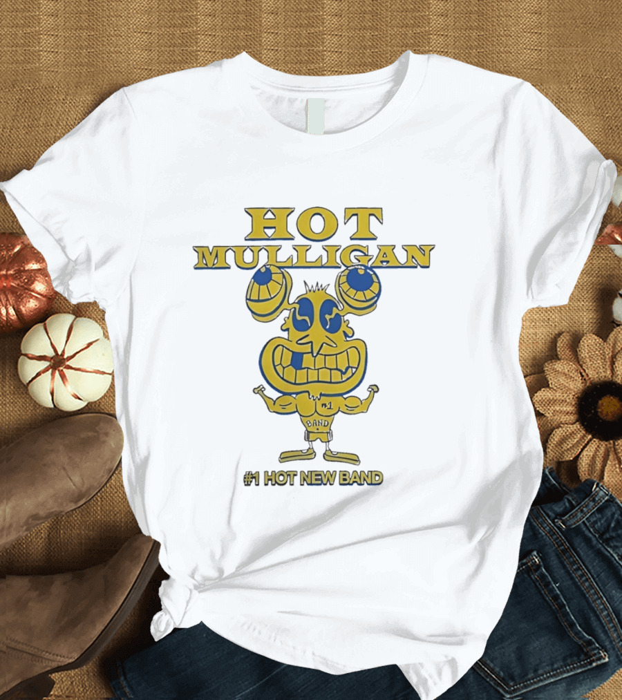 Hot Mulligan New Band Cartoon Flexing Biceps Yellow Version T-Shirt