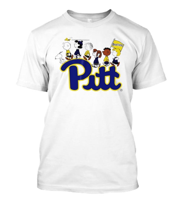 Pittsburgh Panthers Peanuts Characters With Pitt Flag T-Shirt