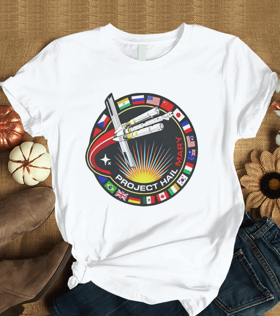 Project Hail Mary Ryland Grace Sci Fi Spacecraft Mission Flags T-Shirt