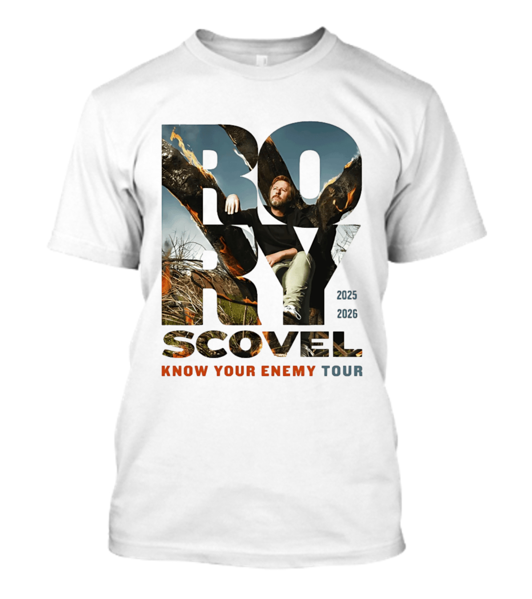 Rory Scovel Know Your Enemy Tour 2023 2026 Fire Backdrop T-Shirt