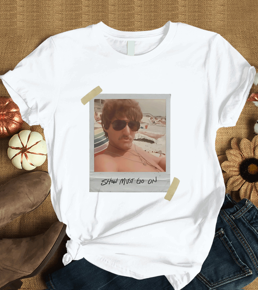 Show Must Go On Man At Beach Retro Style Polaroid T-Shirt