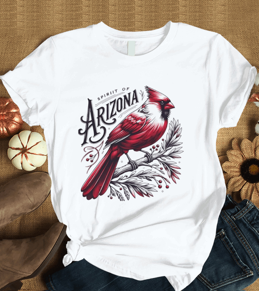 Arizona Red Cardinal Spirit Perched On Branch Berries T-Shirt