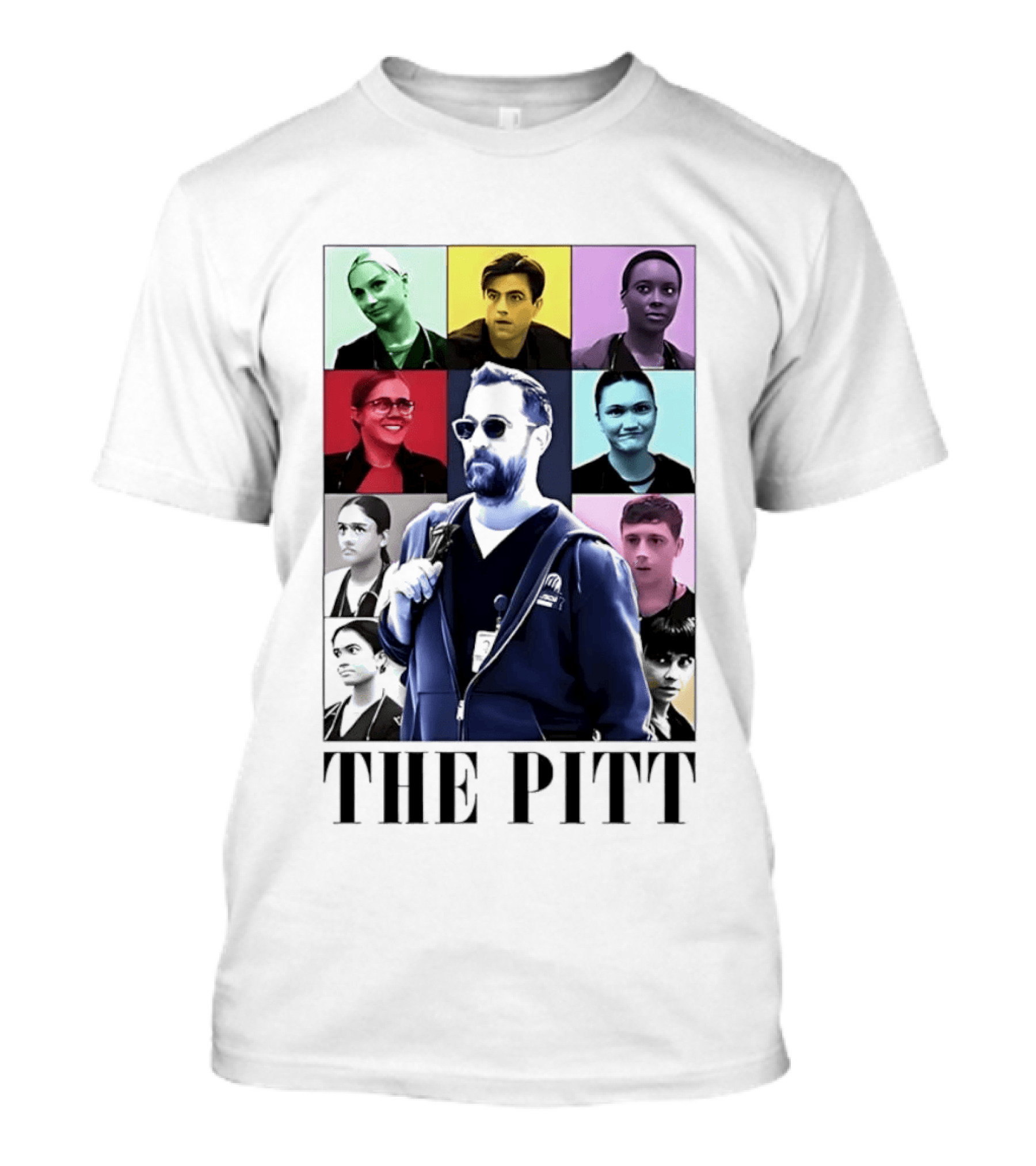 The Pitt Colorful Pop Grid Doctor Portraits Bearded Man In Sunglasses T-Shirt