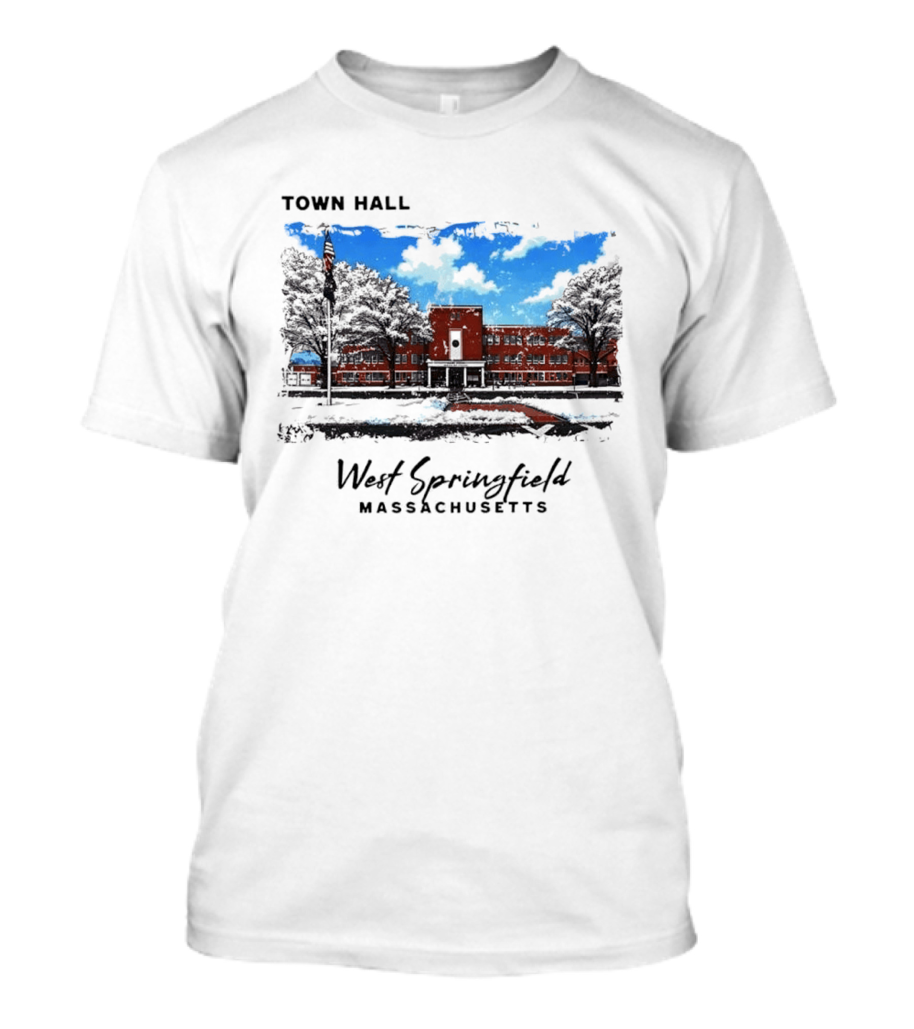 Town Hall West Springfield Massachusetts Snow Covered Red Brick Building T-Shirt