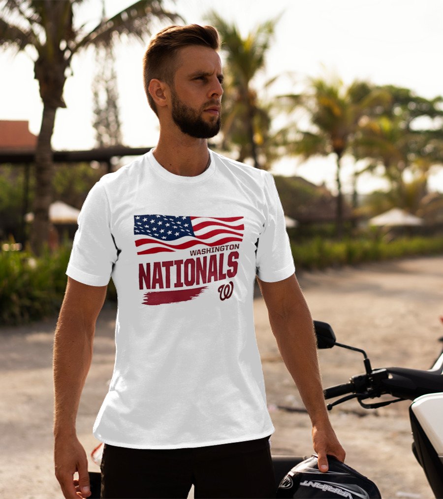 Washington Nationals Waving American Flag Red Brushstroke MLB T-Shirt