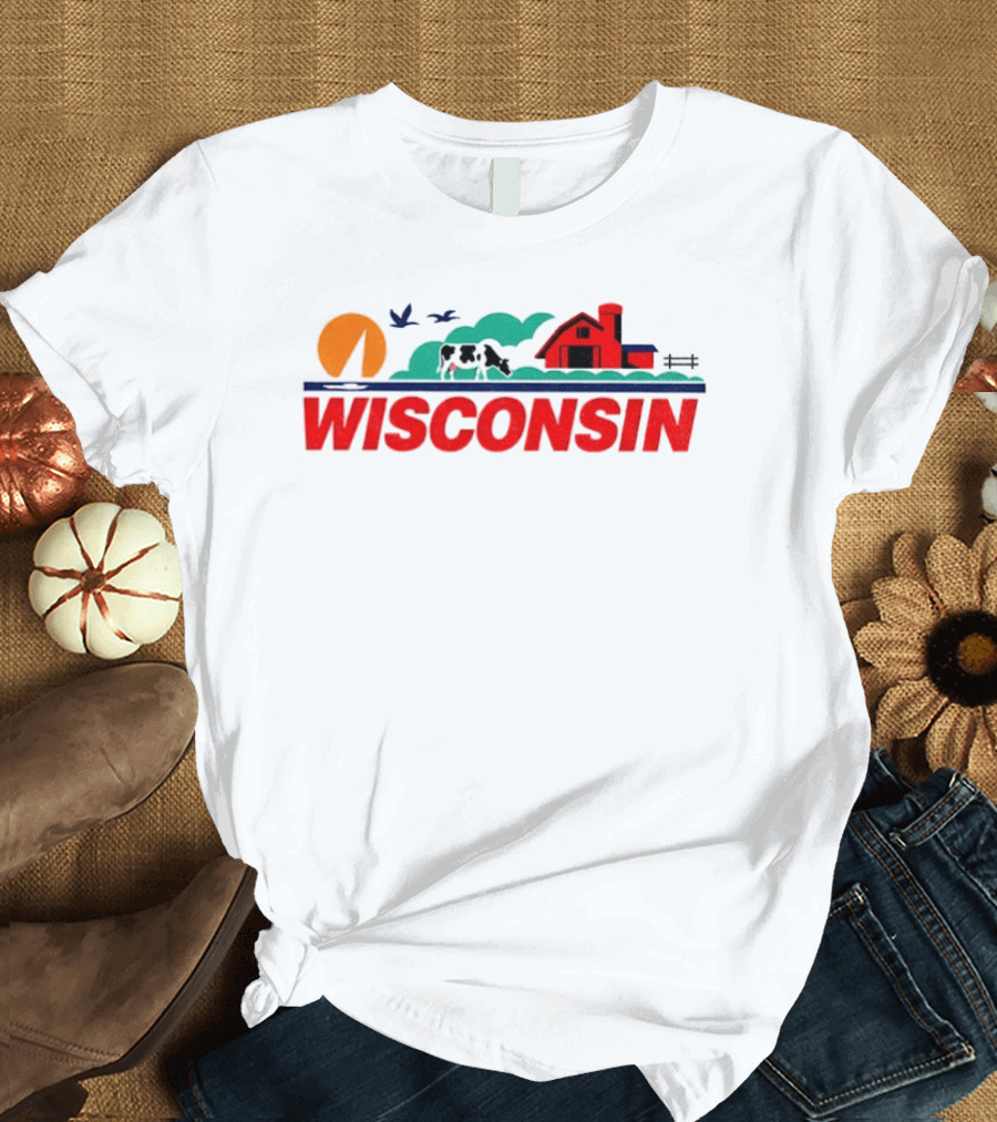 Wisconsin Dairy Cow Barn Sunset Landscape T-Shirt