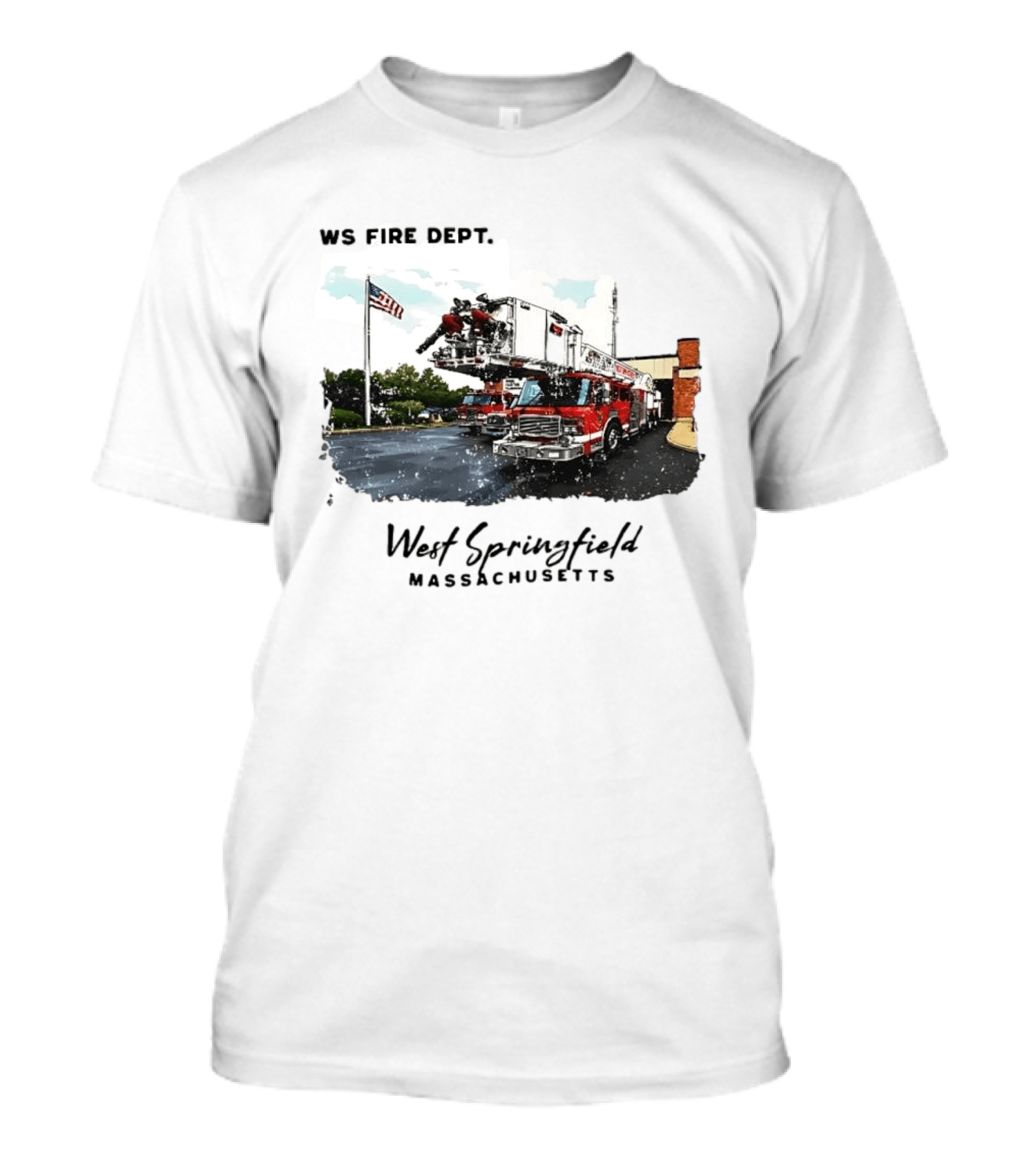 Ws Fire Dept West Springfield Massachusetts Truck Ladder American Flag T-Shirt