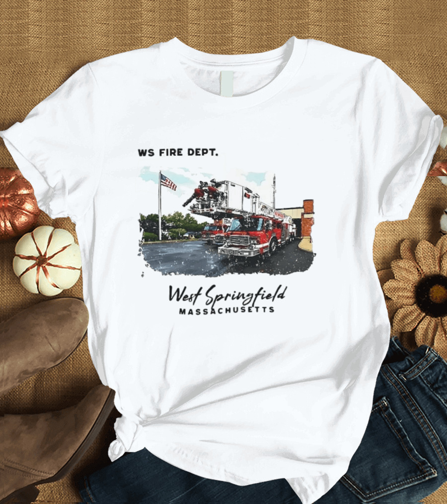 Ws Fire Dept West Springfield Massachusetts Truck Ladder American Flag T-Shirt