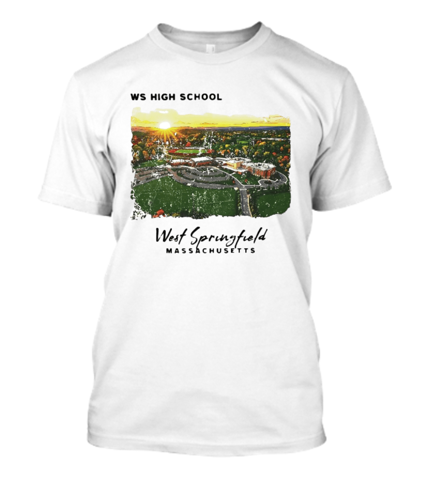 WS High School West Springfield Massachusetts Aerial Sunset Campus Landscape T-Shirt