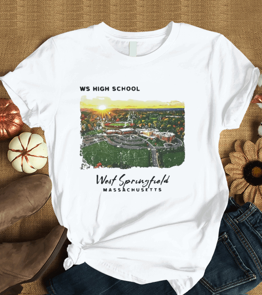 WS High School West Springfield Massachusetts Aerial Sunset Campus Landscape T-Shirt