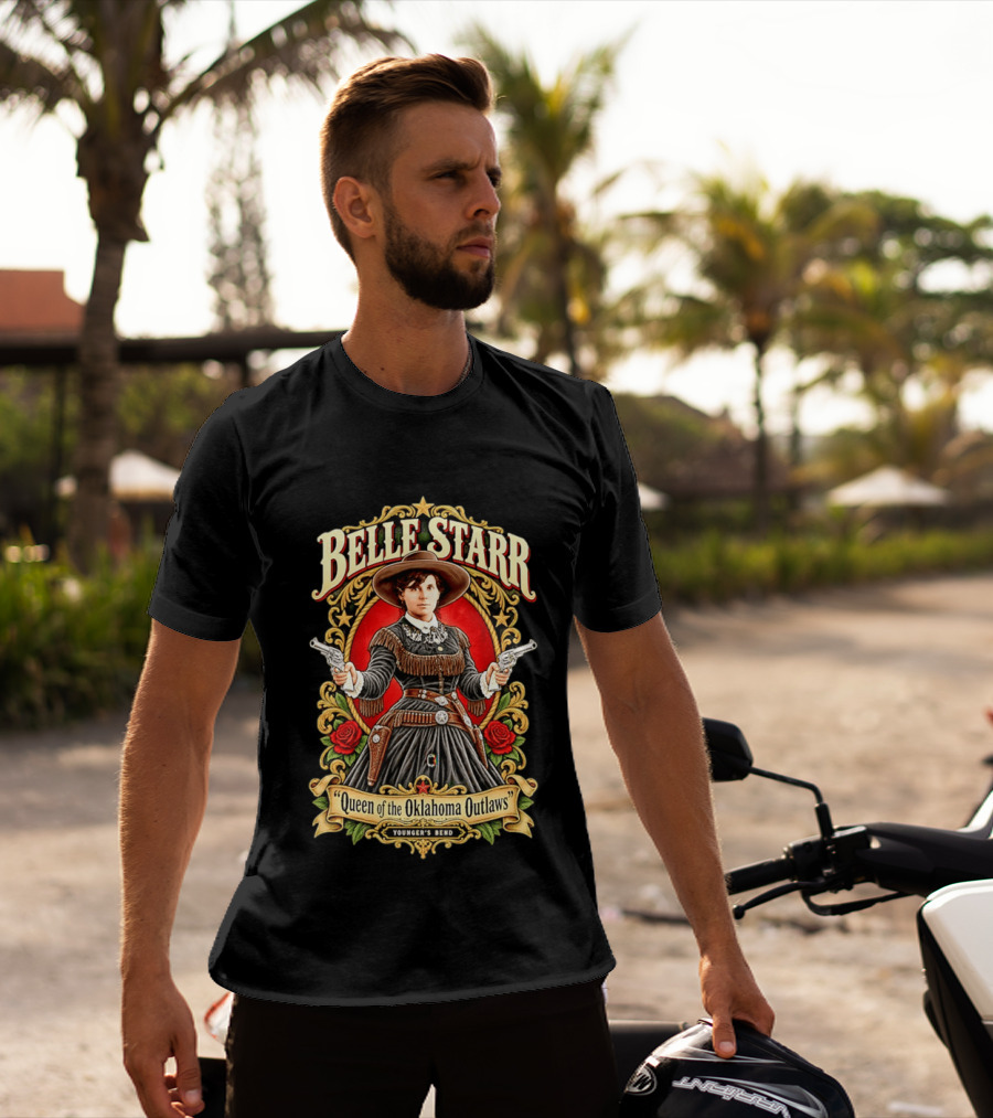 Belle Starr Queen Of The Oklahoma Outlaws Younger's Bend Roses Gunslinger T-Shirt