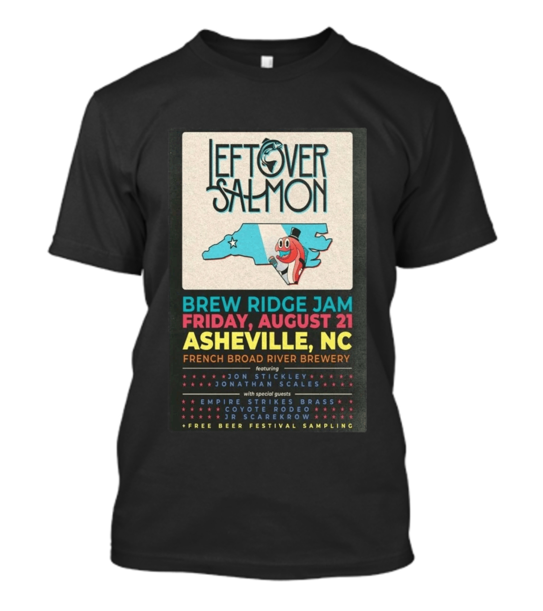Leftover Salmon Brew Ridge Jam Asheville August 21 French Broad River Brewery Jon Stickley Jonathan Scales Coyote Rodeo Festival Free Beer Sampling T-Shirt