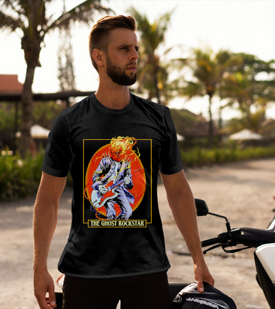 Ghost Rider The Ghost Rockstar Flaming Guitar Hero Fiery Skull T-Shirt