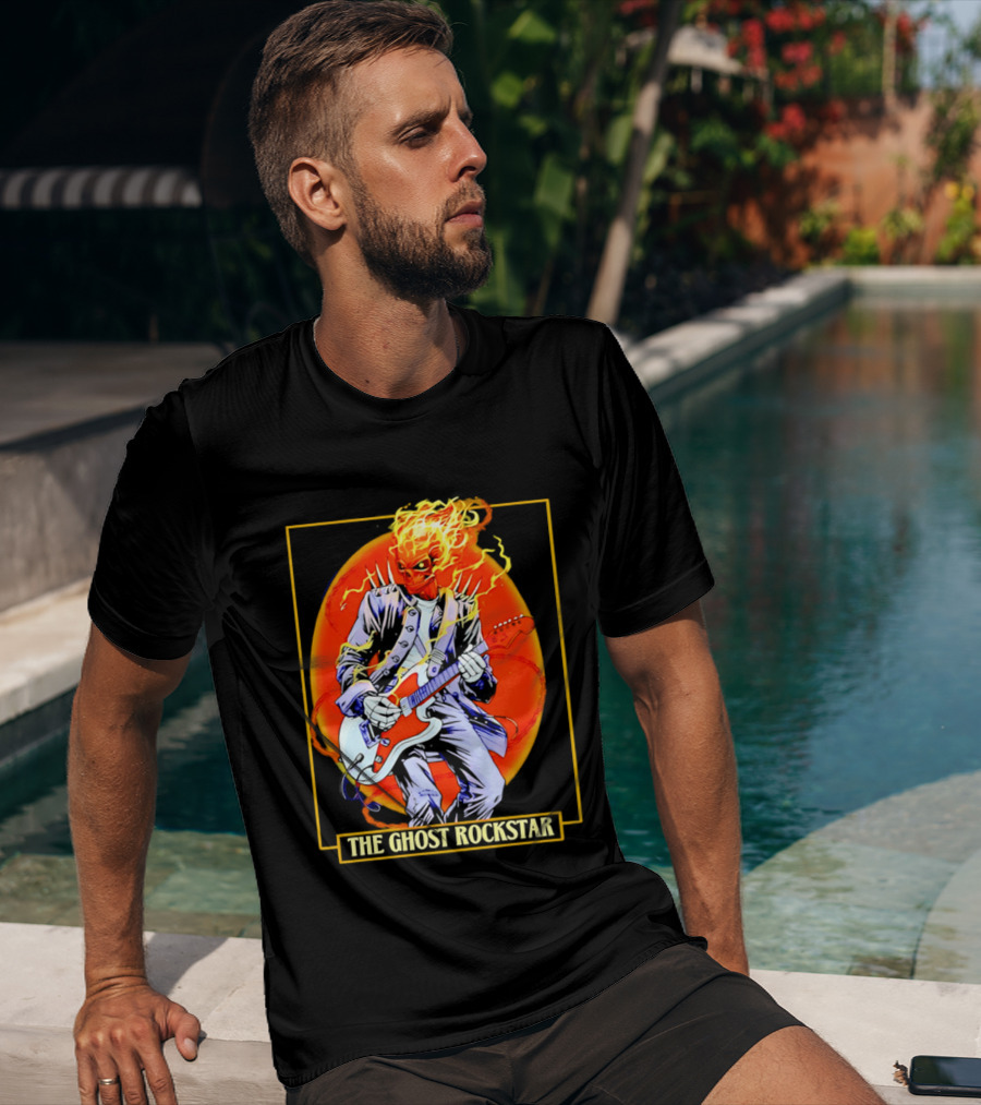 Ghost Rider The Ghost Rockstar Flaming Guitar Hero Fiery Skull T-Shirt