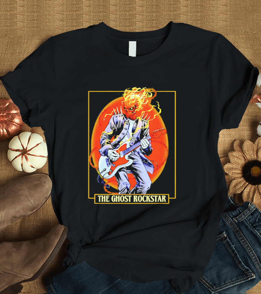 Ghost Rider The Ghost Rockstar Flaming Guitar Hero Fiery Skull T-Shirt