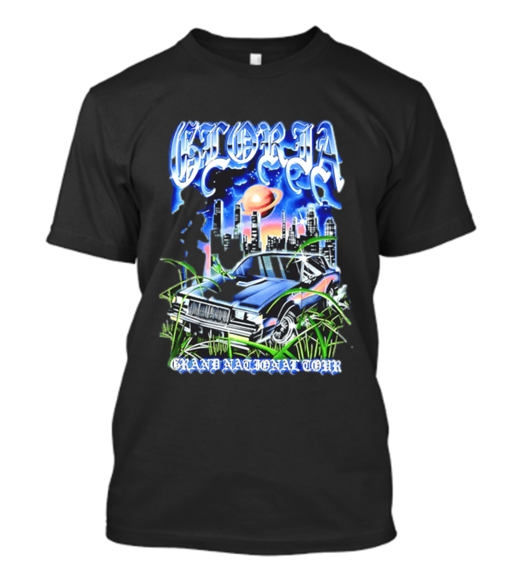 Gloria Grand National Tour Classic Car City Skyline Planet T-Shirt