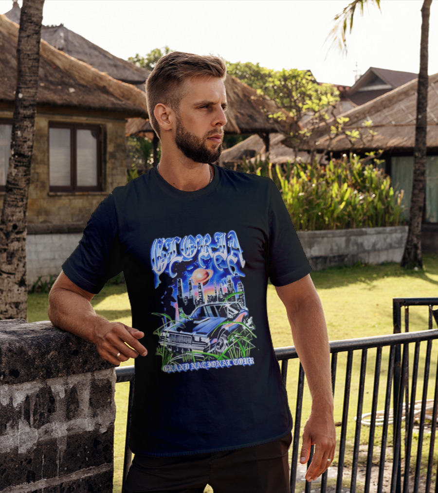 Gloria Grand National Tour Classic Car City Skyline Planet T-Shirt