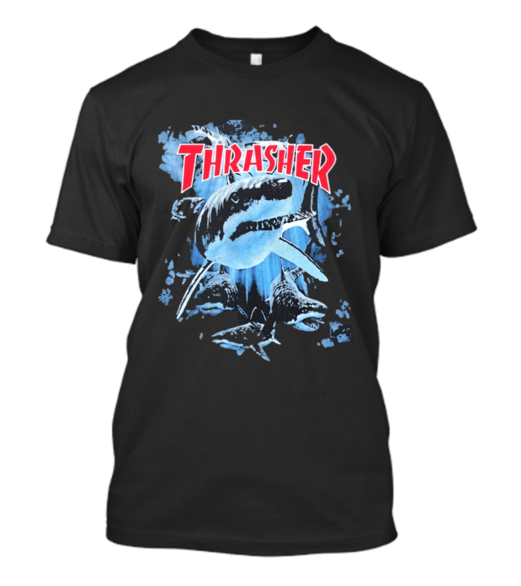 Thrasher Shark Blue Print Skateboarding T-Shirt
