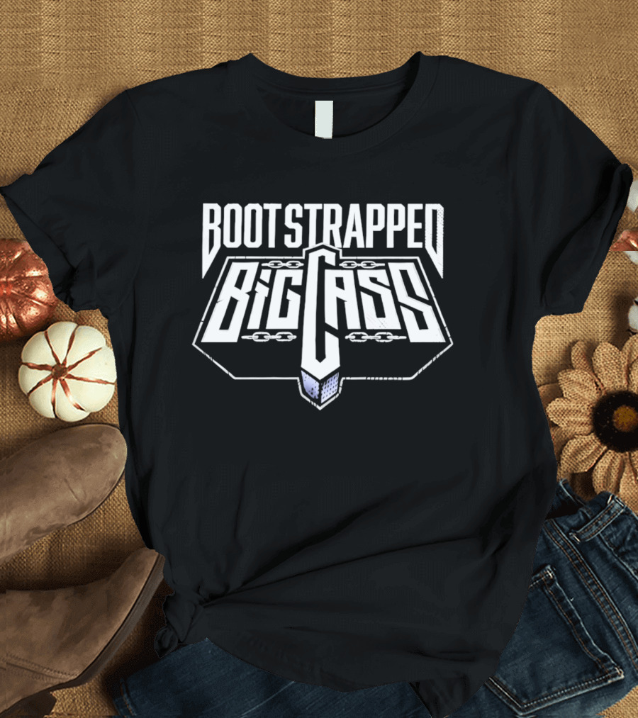 Bootstrapped Big Cass Distressed Chains Shield Frame Block Lettering T-Shirt