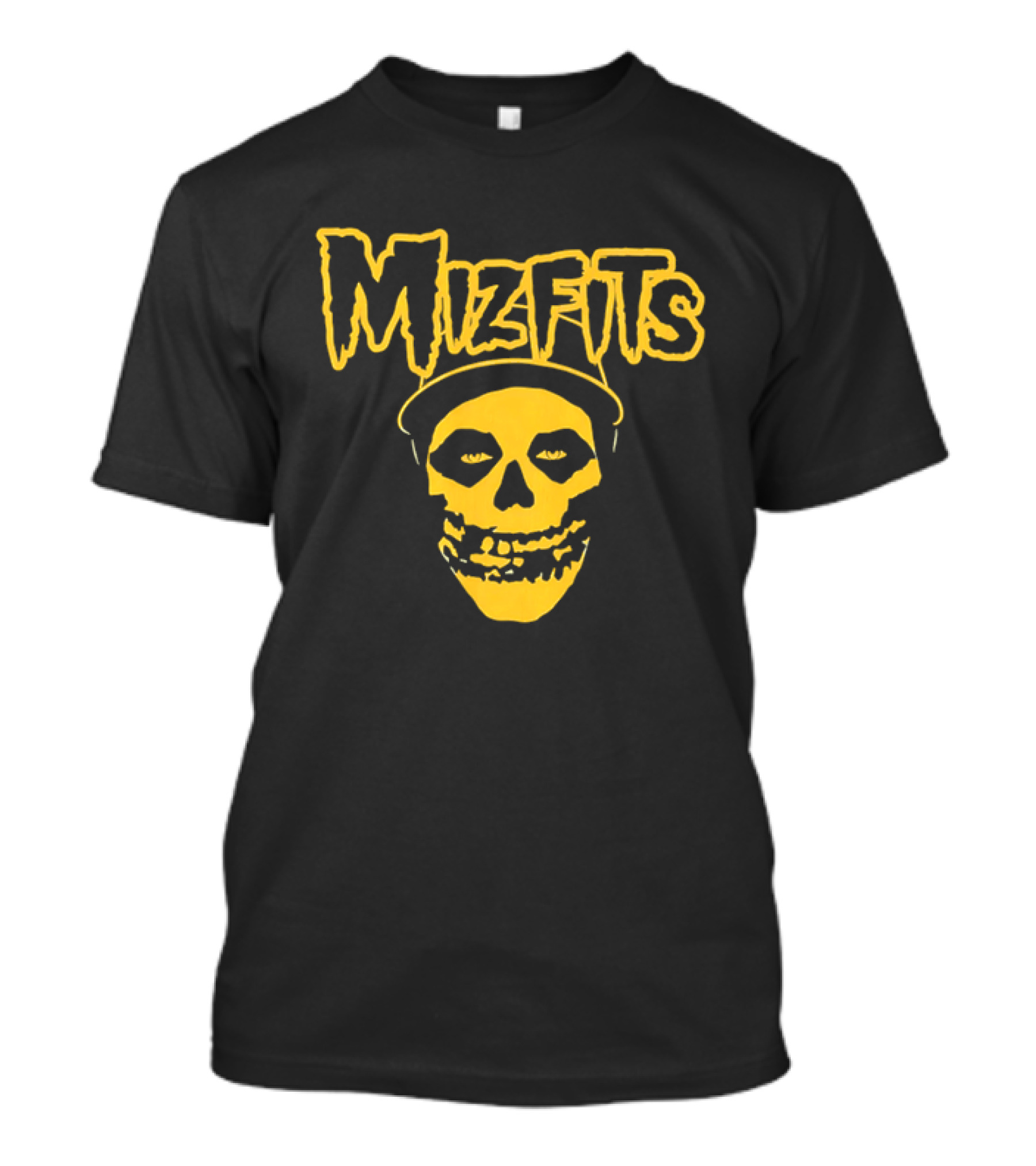 Mizfits Yellow Dripping Horror Font Skull In Baseball Cap T-Shirt