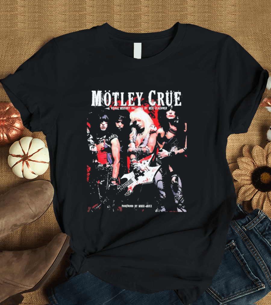 Motley Crue Visual History 1983 2005 Neil Zlozower Nikki Sixx Band Photo White Guitar T-Shirt