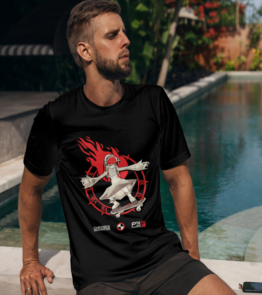 Chidoris Sickness Persona3 Fes P3F Flame Skater T-Shirt