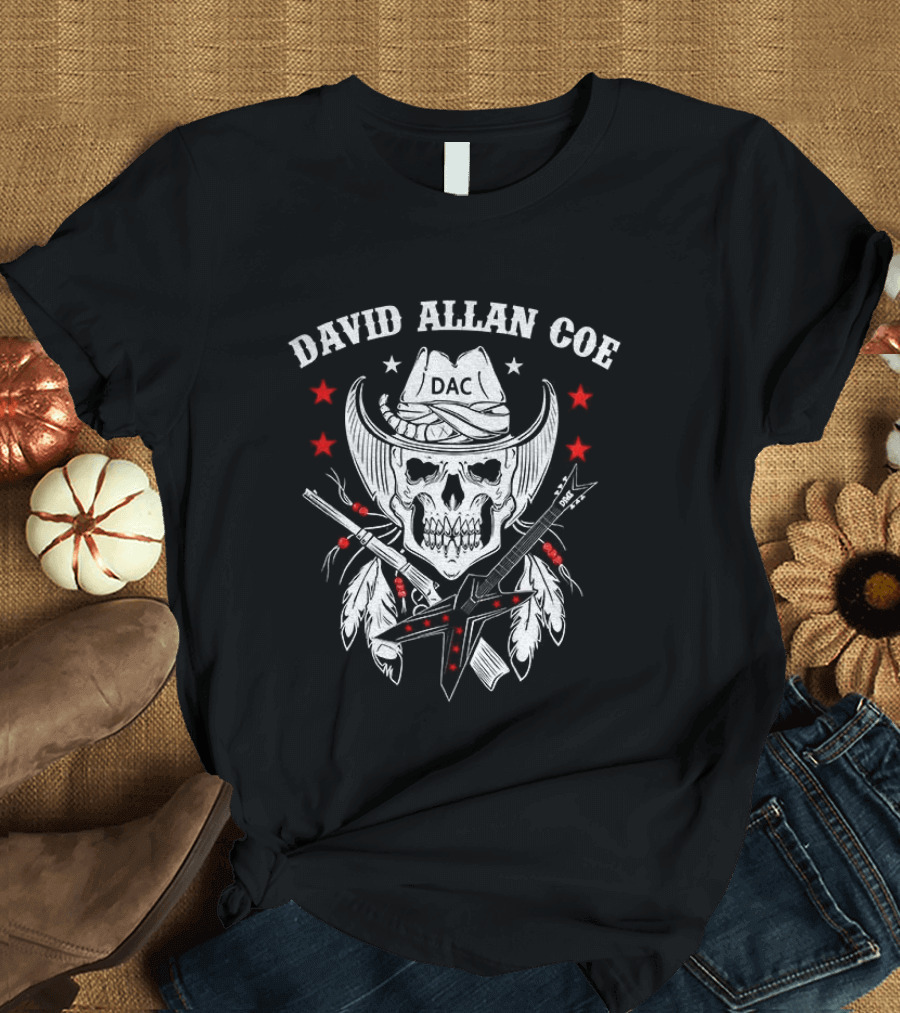 David Allan Coe Western Skull Cowboy With Crossed Pistols And Stars T-Shirt