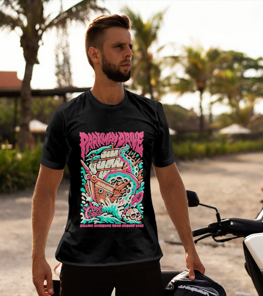 Parkway Drive Killing Horizons Tour Adelaide August 2026 Ship And Tentacle T-Shirt