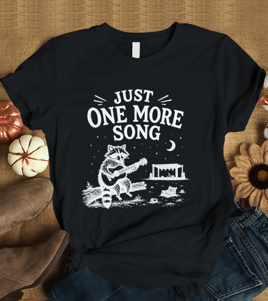 Just One More Song Raccoon Playing Guitar Under Moon And Stars T-Shirt