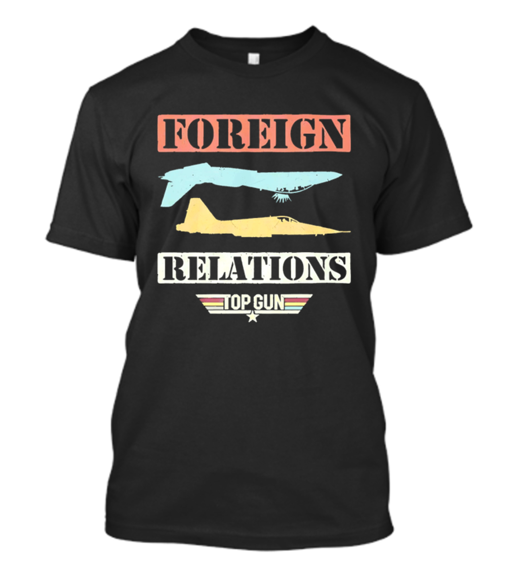 Top Gun Foreign Relations Fighter Jets Distressed Vintage Look T-Shirt