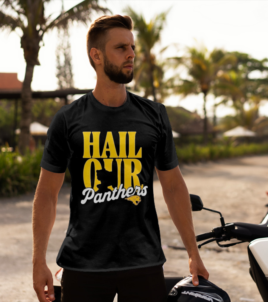 Hail Our Panthers Yellow Text With Panther Head T-Shirt