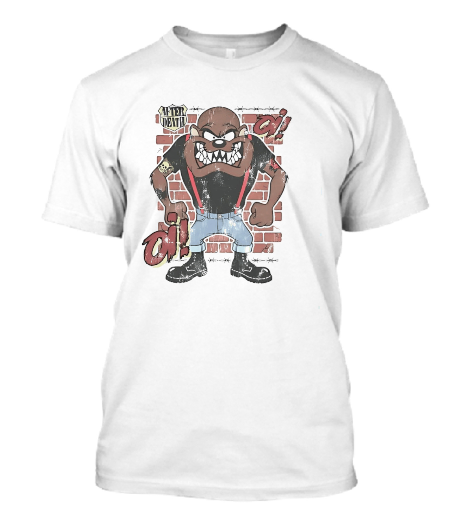 After Death Oi Distressed Skinhead Taz Suspenders Brick Wall T-Shirt