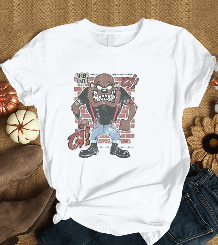 After Death Oi Distressed Skinhead Taz Suspenders Brick Wall T-Shirt