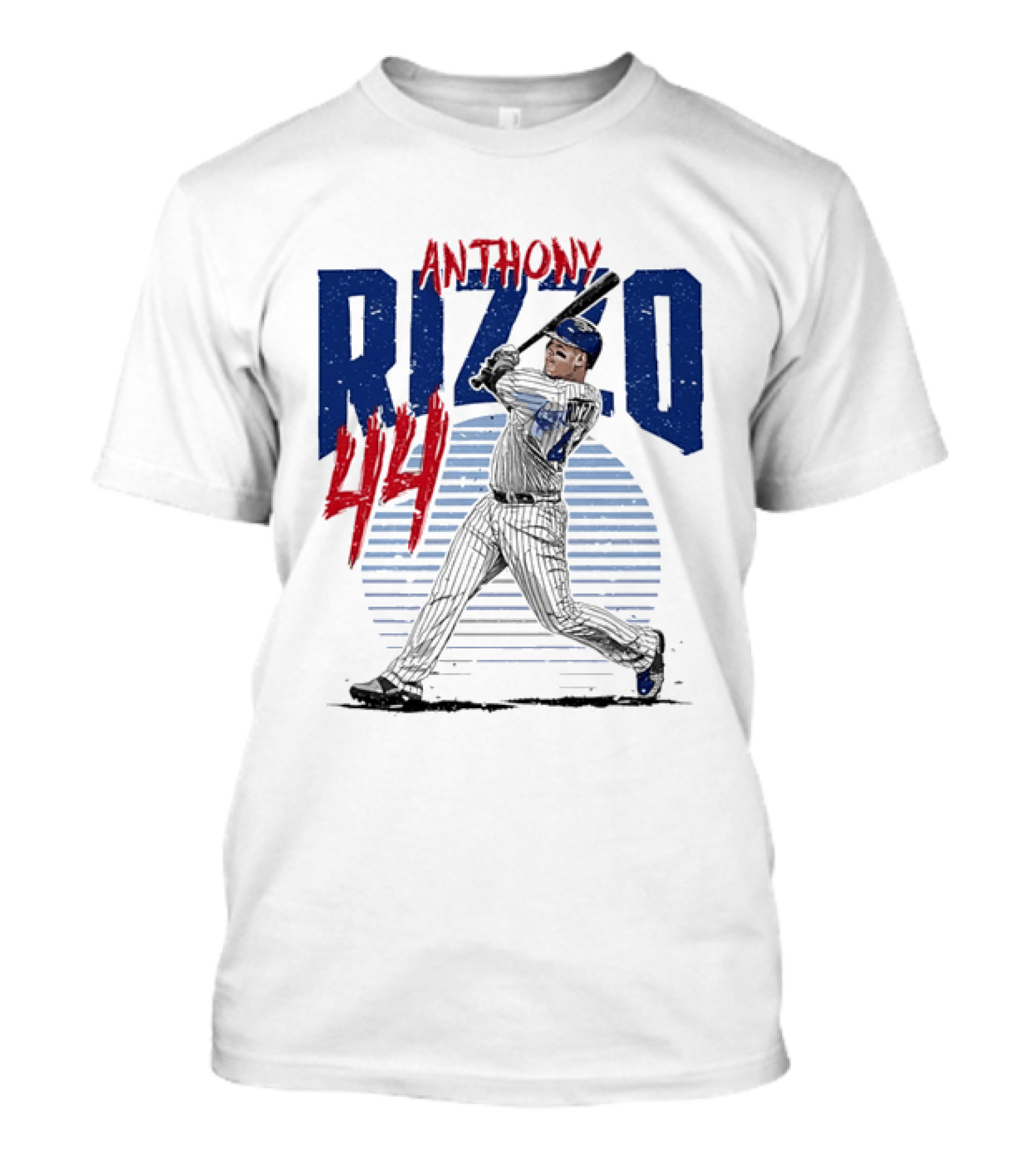 Anthony Rizzo 44 Baseball Batter Swinging Striped Sun Distressed T-Shirt