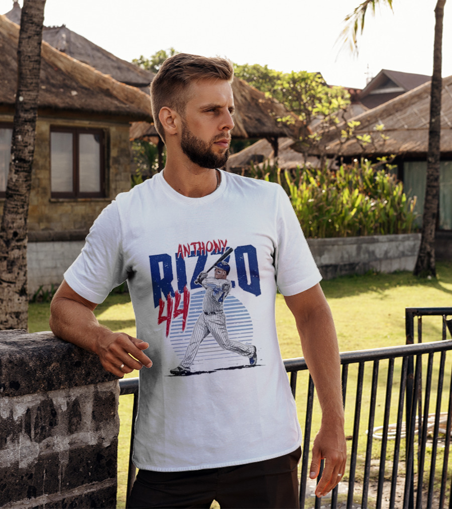 Anthony Rizzo 44 Baseball Batter Swinging Striped Sun Distressed T-Shirt