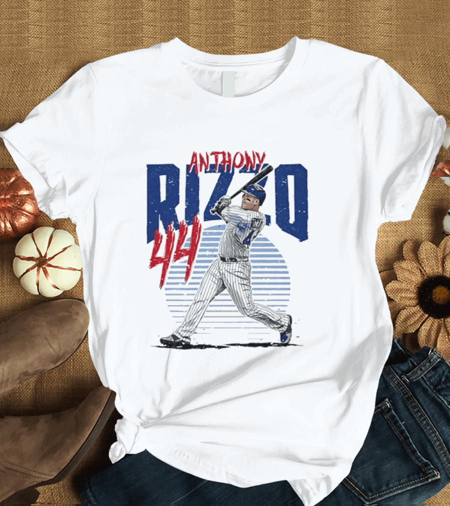Anthony Rizzo 44 Baseball Batter Swinging Striped Sun Distressed T-Shirt