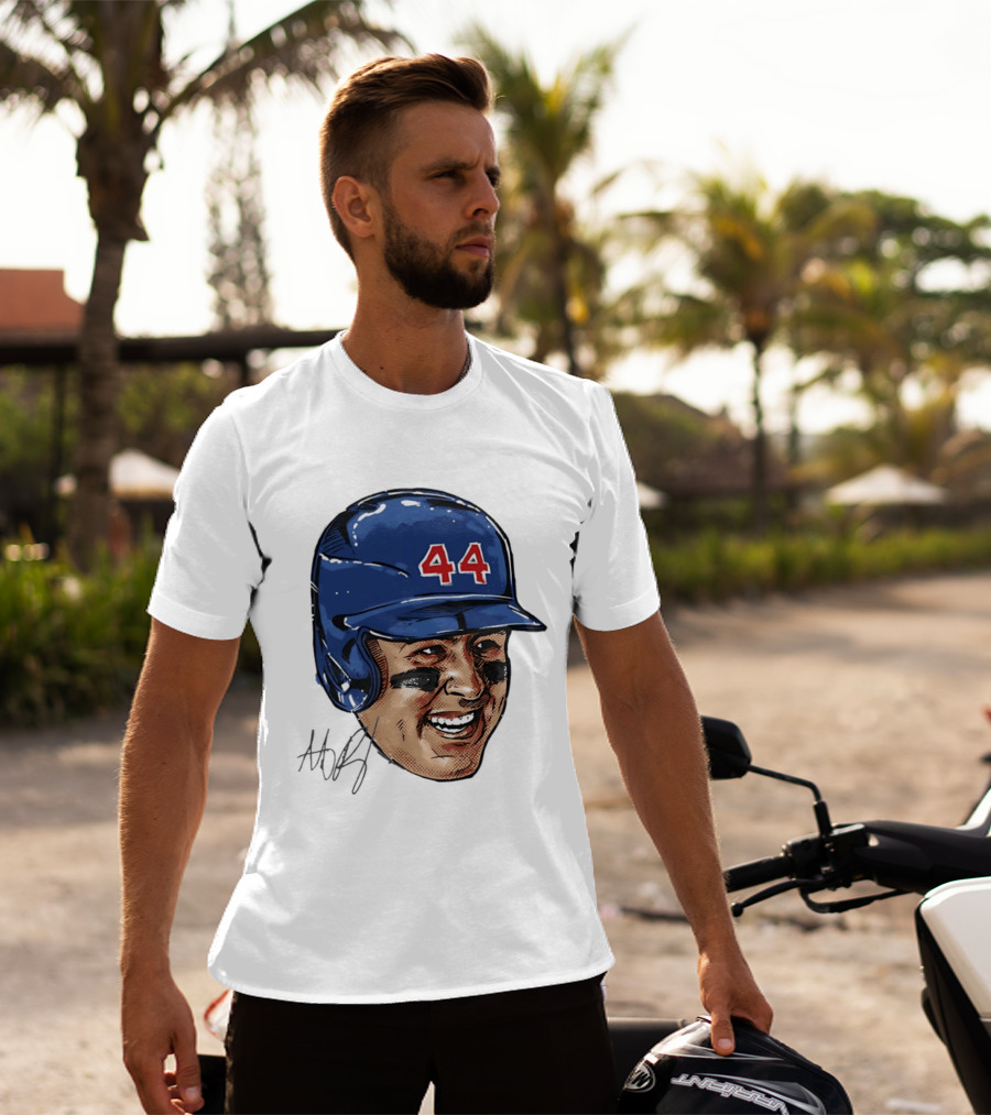 Anthony Rizzo 44 Blue Helmet Halftone Caricature T-Shirt