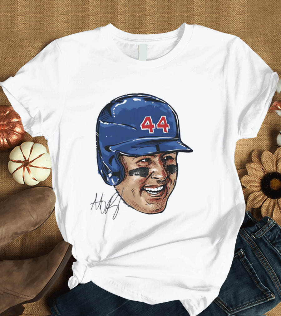 Anthony Rizzo 44 Blue Helmet Halftone Caricature T-Shirt
