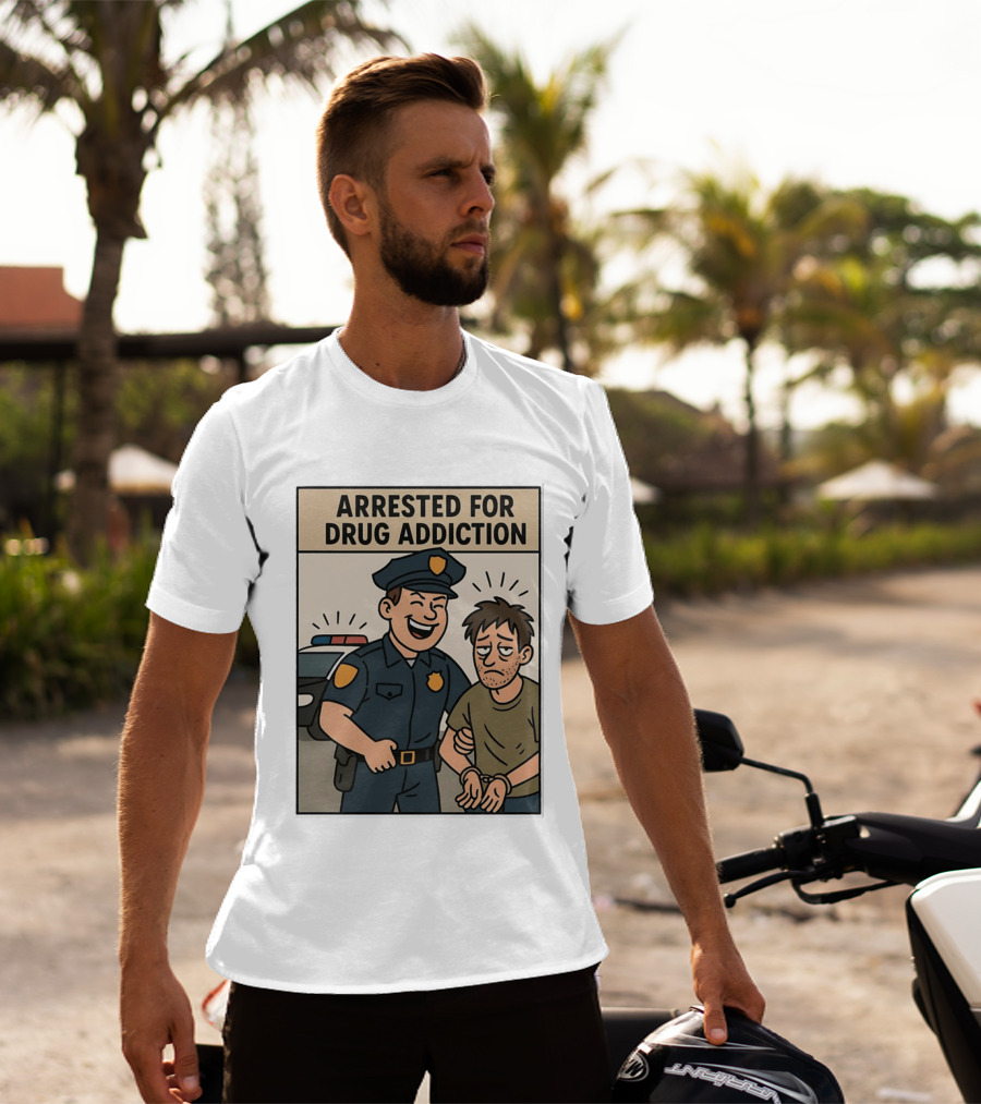 Arrested For Drug Addiction Cartoon Police Officer And Suspect T-Shirt