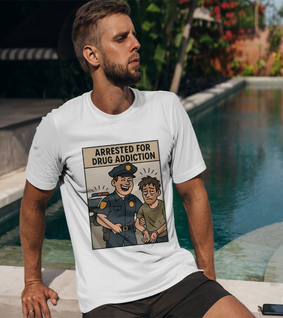 Arrested For Drug Addiction Cartoon Police Officer And Suspect T-Shirt