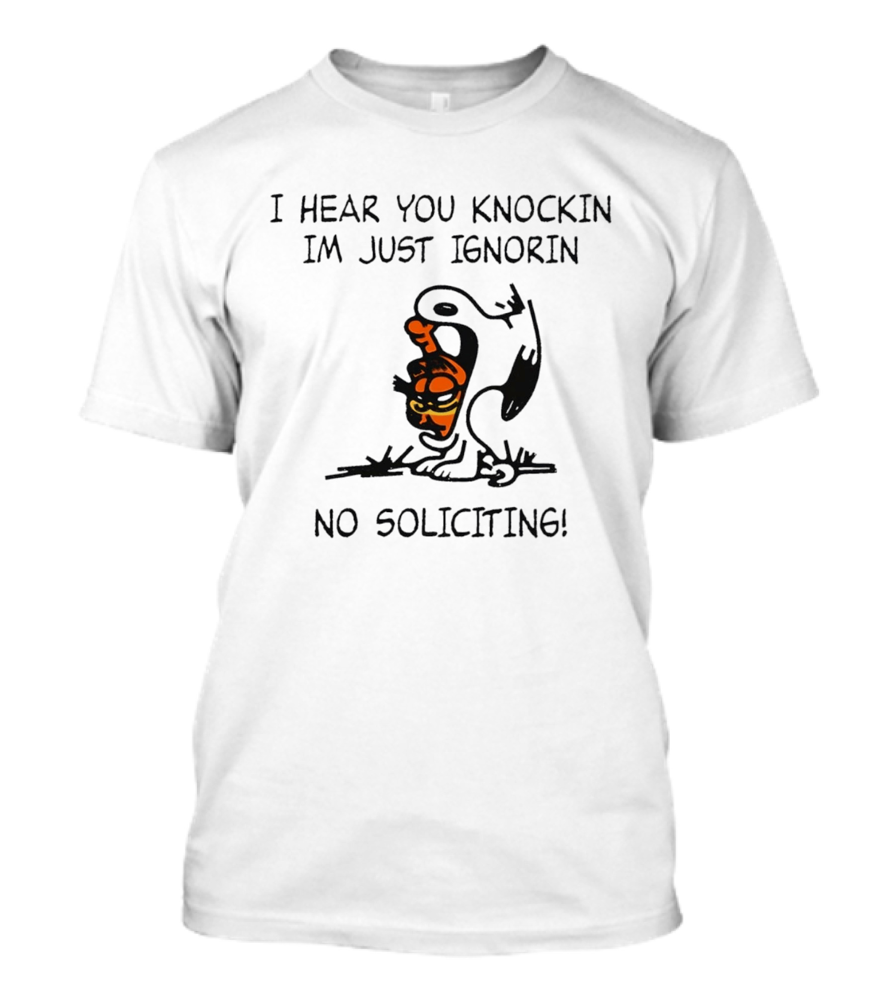 I Hear You Knockin Im Just Ignorin No Soliciting Cartoon Cat T-Shirt