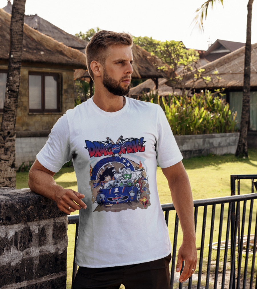 Buffalo Bills Dragon Ball Racing Goku Piccolo Driving Blue Car T-Shirt