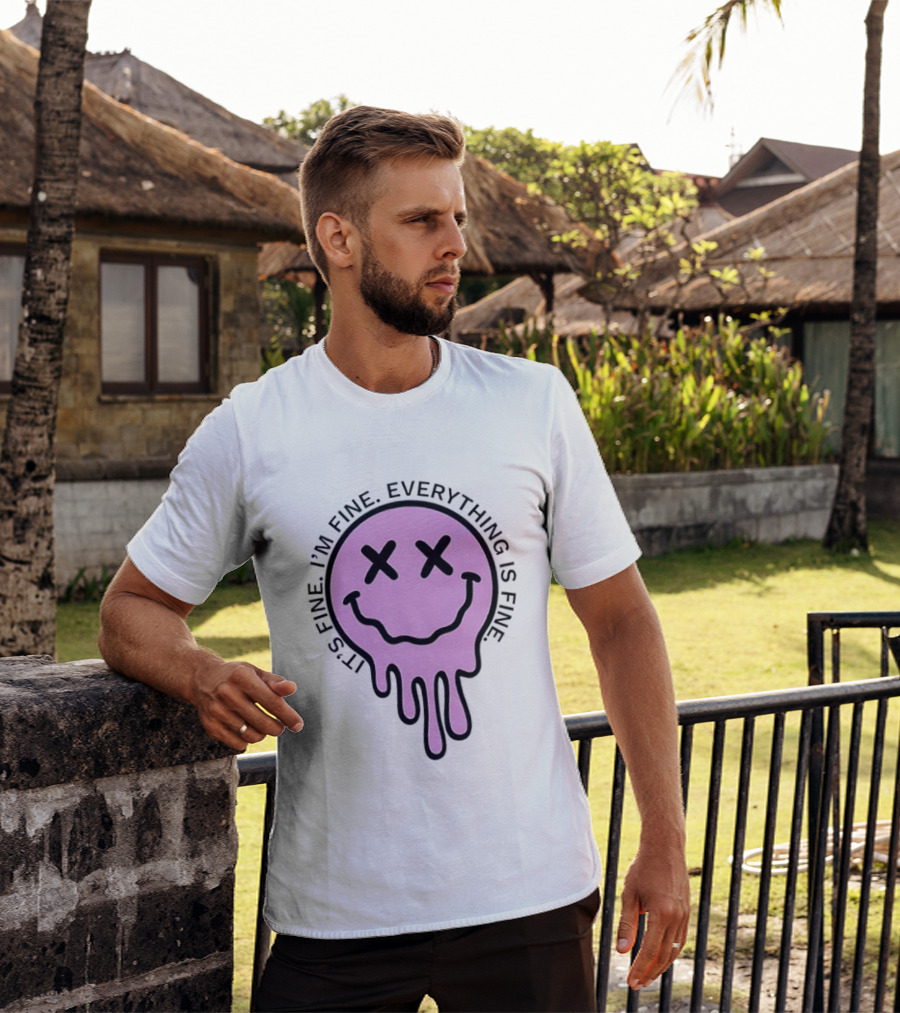 Its Fine Im Fine Everything Is Fine Pink Melting Dripping Smiley Face T-Shirt