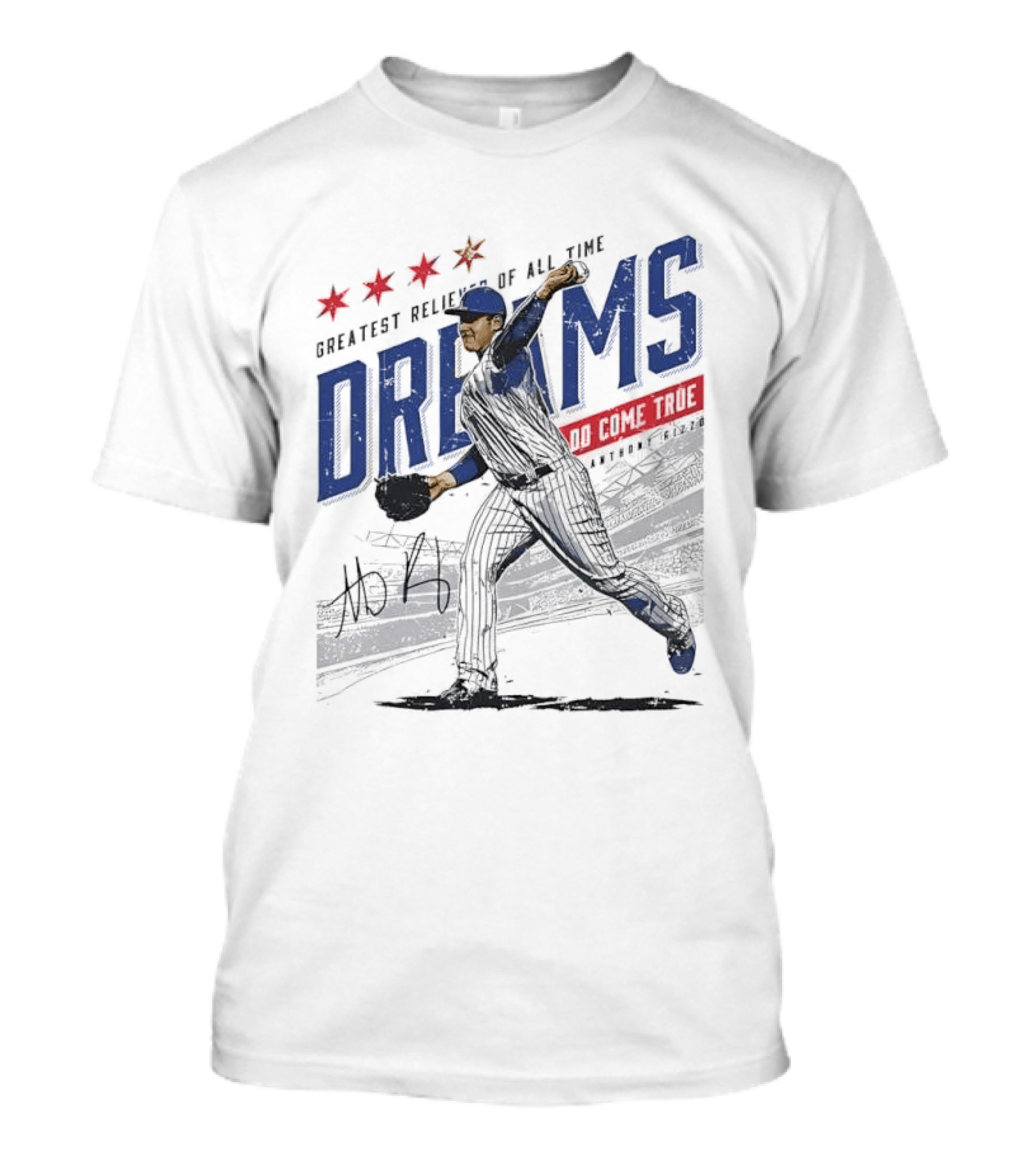 Chicago Cubs Greatest Reliever Of All Time Dreams Do Come True Anthony Rizzo Pitching Stadium Halftone T-Shirt
