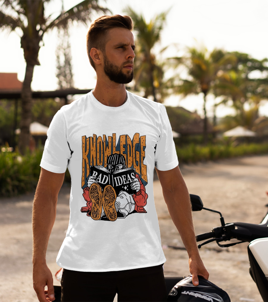 Knowledge Bad Ideas Elyski Balaclava Reading Book Shoe Soles Halftone Cartoon T-Shirt