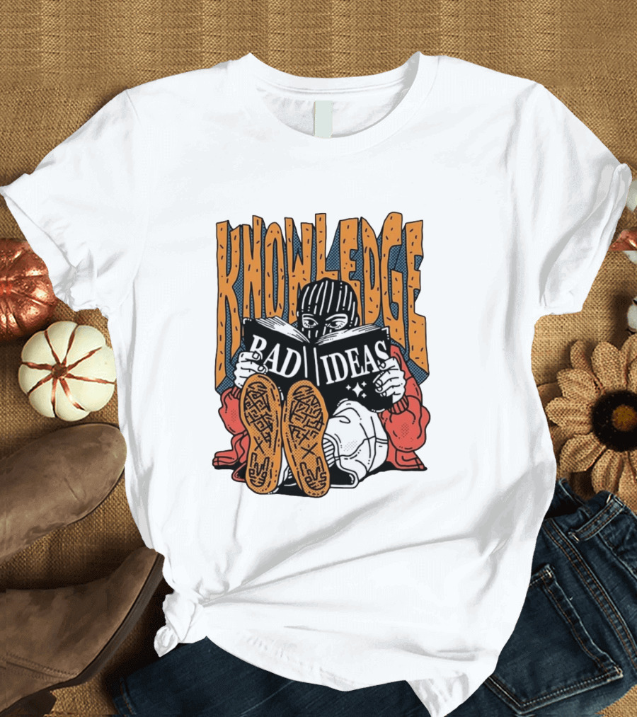 Knowledge Bad Ideas Elyski Balaclava Reading Book Shoe Soles Halftone Cartoon T-Shirt